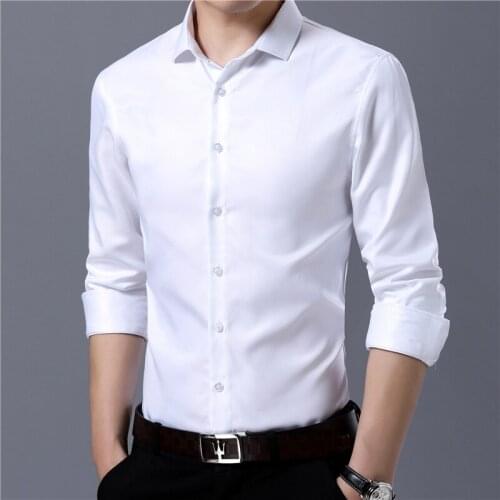 Solid men dress shirts long sleeve casual slim fit white formal social shirt male brand clothing prom wedding camisas hombre