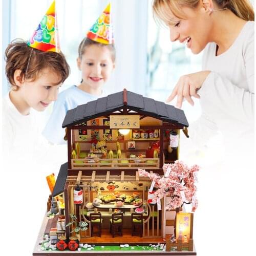 Japanese-style DIY Dollhouse Kit 3D Assembled Sushi Shop Handmade House Mini Cabin For Christmas Birthday Valentines Day Gift