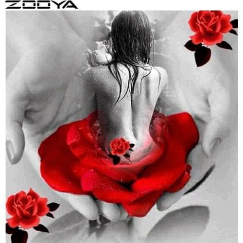 ZOOYA Diamond Embroidery DIY Needlework Full Drill Diamond Painting Mosaic Pattern Woman On The Hand Red Rose Wall Sticker R796