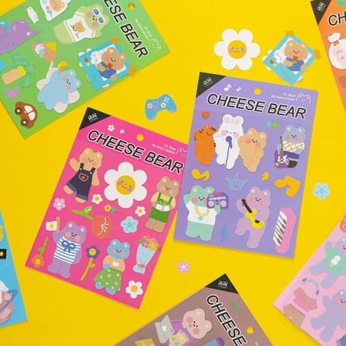 Yisuremia New Arrival 2pcs/Lot Kawaii Cheese Bear Decorative Adhesive Stickers Traceless Scrapbooking Sticker School Stationery