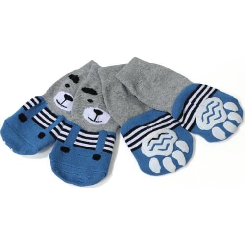 Indoor Pet Dog Cat Socks Anti-Slip Paw Protector Traction Control for Wear Knitted Pet Dog Cat Socks Rubber Reinforcement 4 Pcs