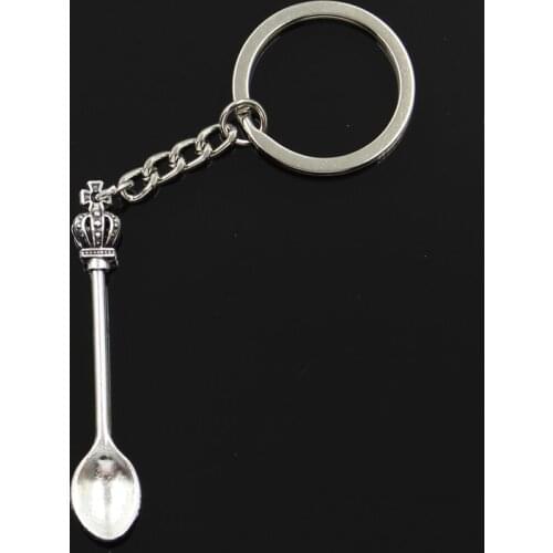 New Fashion Keychain 57x9mm Kitchen Spoon Crown Pendants DIY Men Jewelry Car Key Chain Ring Holder Souvenir For Gift