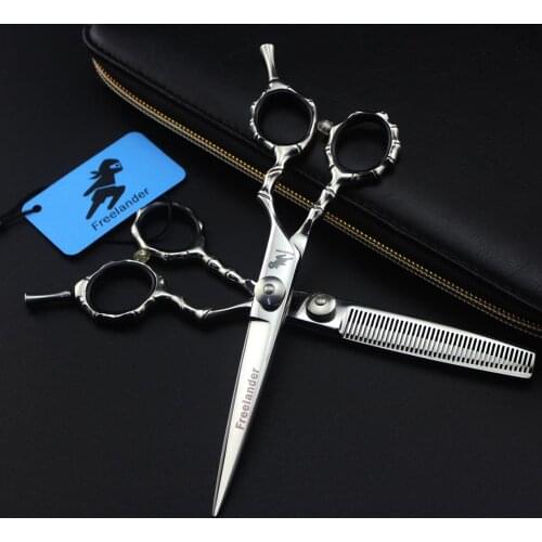 6" 17.5cm Shiny 440C Hairdressing Scissors Straight Thinning Shears 40 tooth bamboo handle Hair Scissors Salon Haicut Shears