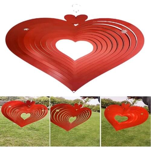 Red Love Heart Wind Spinner 3D Stainless Steel Metal Statue Hanging Art Ornaments Decor for Home Garden Courtyard GQ