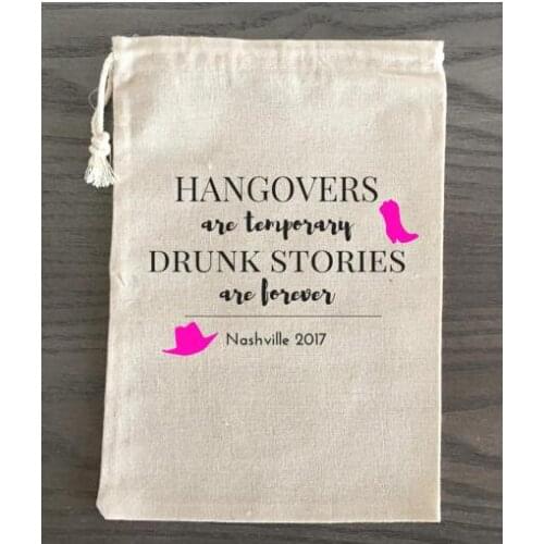 Custom Nash Bach Drunk Stories wedding Party first aid Hangover Kit jewelry favor muslin Bags Bachelorette bridal shower favors
