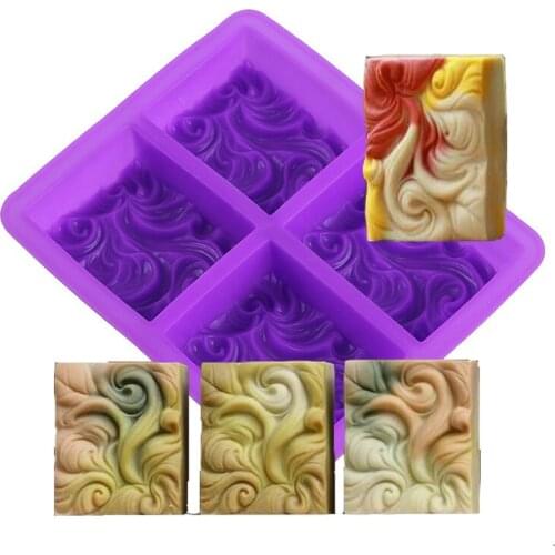 PRZY PR377 Wave Soap Mold Silicone Rectangular 4 Cavities Soap Molds for Soap Making Abstract Pattern Silicone Soap Mold Moulds