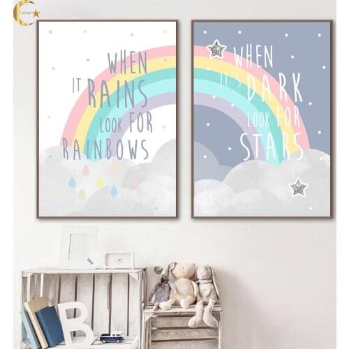 Rainbow Nursery Simple Quotes Poster Cartoon Rainbow Canvas Painting Wall Art Print Decorative Picture Kid Bedroom Decoration