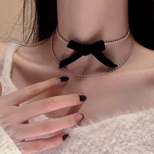 Luxury Bling Bling Rhinestones Bowknot Necklace For Women Girl Black Velvet Tie Bow Chokers Necklaces Elegant Accessories