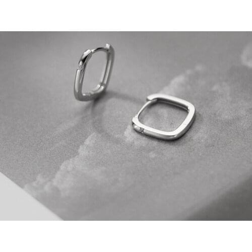 Authentic Real 100% 925 Sterling Silver fine Jewelry Solitaire Square Line Hoop Huggie Earrings C-G8316