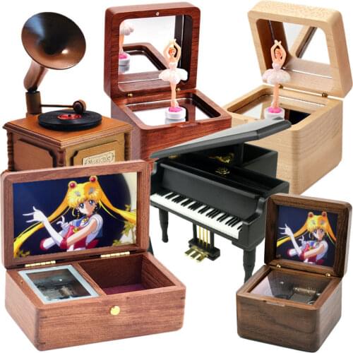 Sailor Moon Music Box Vintage Wood Carved Wind Up Musical Box Christmas Birthday Valentines Day Best Gift for Kids and Friends