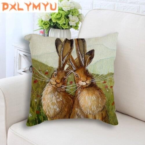 Cute Cartoon Rabbit Printed Linen Cotton Seat Cushion Decorative Cushion No Filling Throw Pillows For Children Room Decoration