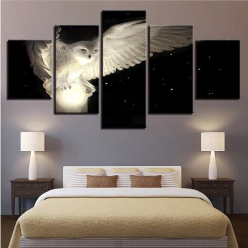 Modern Wall Art Painting 5 Pieces White Owl Poster Decoration Home Living Room HD Printed Animal Picture On Canvas (No Frame)