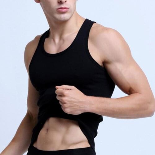 Sporty Men Solid Color Low-cut Neck Sleeveless Cotton Vest Breathable Tank Top Mens Clothing