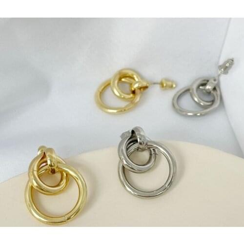 U-Magical Exaggerated Circle Knot Gold Silver Color Dangle Earrings for Women Simple Hollow Out Metallic Earrings Jewelry