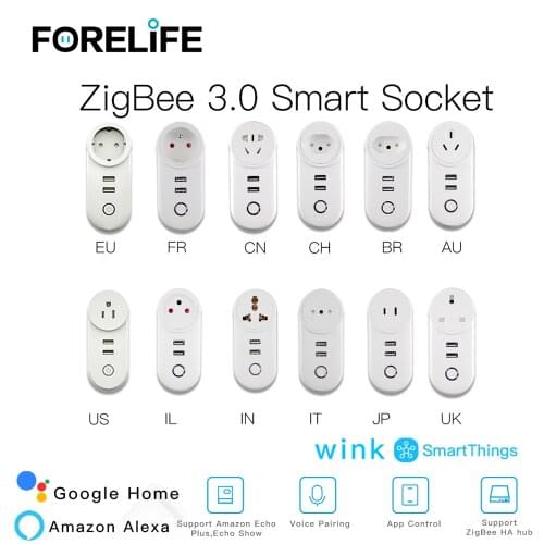 ZigBee 3.0 Smart Socket Plug with 2 USB Outlet Timing Plugs APP Remote Control Control Work with SmartThings Wink Echo Plus