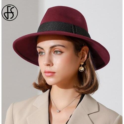 FS Women Jazz Hats Church Hats Fedora 2021 Ribbon Hat For Wedding Elegant Wide Brim Panama Kentucky Derby Hat Cone Top Flat Edge