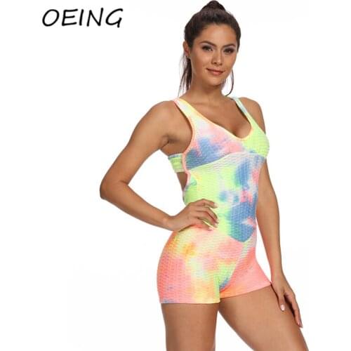 Women Jacquard Sport Wear Gym Clothes Jumsuit Sets Print Backless Workout Set Jogging Playsuits