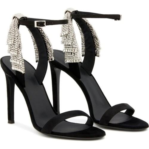 Crystal Bowknot Decor Women Sandals Sexy Ankle Strap 10CM High Heels 2021 New Summer Dress Shoes Women Pumps Sandalias Mujer