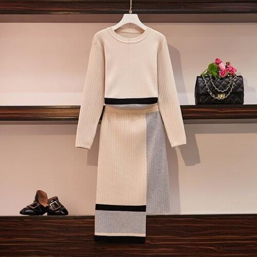 Costume for Women Crop Top Knit Sweater Women Clothing Set 2 Piece Sets 2019 Europe New Autumn Winter Knitted Blouse Skirt Suit