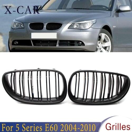 X-CAR 1Pair Grille Grill Front Gloss Kidney Bright Black Double Slat Carbon Fiber Print For 5 Series E60 2004-2010 51712155446