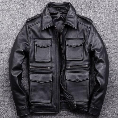 2020 Hunting M65 Man Head Layer Cowhide Genuine Clothing Lapel Locomotive Single Leather Jacket Leisure Time winter Warm