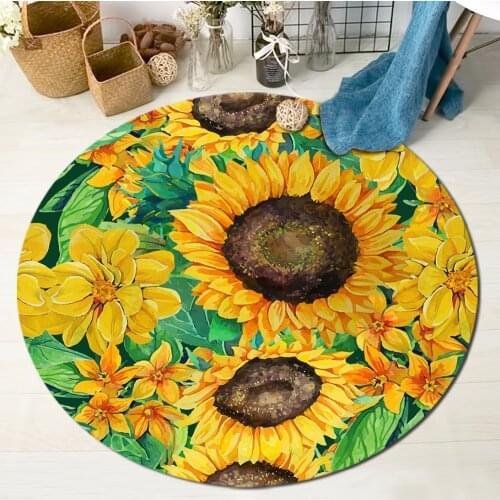 Watercolor Sunflowers Round Carpets for Baby Childrens Home Living Room Cushion Area Rugs Bedroom Non-Slip Floor Door Bath Mats