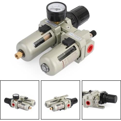 Areyourshop 3/8" Air Compressor Filter Oil Water Separator Trap Tools w/ Regulator Gauge