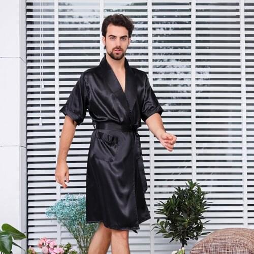 Bathro Robe for Men Robe Short Sleeve Sleepwear Imitate Silk Robe for Men Mens Kimono Robe Sets Long Silky Gown House Sleep Tops