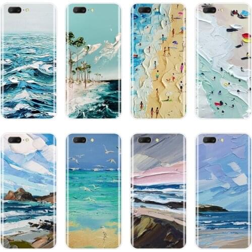 Back Cover For One Plus 6 6T 5 5T 3 3T Soft Silicone Art Beach Blue Ocean Painting Phone Case For OnePlus 3 3T 5 5T 6 6T Case