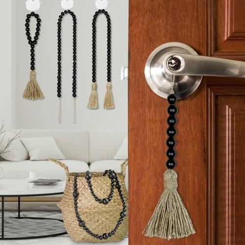 Black Wooden Beads Garlands With Tassel, DIY Macrame Hanging Pendant Ornament, Wall Decor Decor, Boho Gift