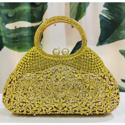 Designer Yellow Rhinestone Diamond Evening Clutch Bag Fashion Gold Metal Shoulder Handbags Crystal Long Chain Minaudiere