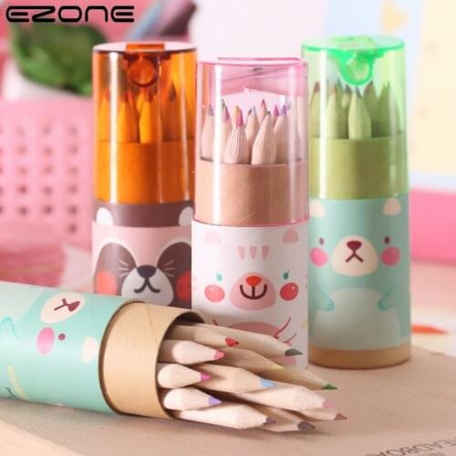 EZONE 12pcs/set Colored Pencils With Pencil Sharpener Drawing and Sketching Tools Childrens Student Stationery Mini Pencil Gift