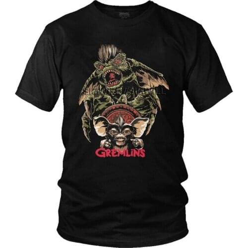 Gremlin T-shirt Men Novelty T Shirt Short Sleeve Cotton Mens T Shirt Gizmo 80s Movie Mogwai Monster Horror Sci Fi Tshirt Tees