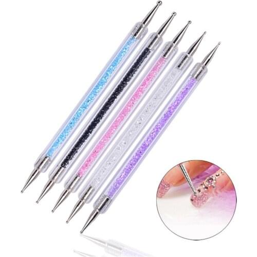 Stainless Steel Nail Dotting Tool Rhinestone Shiny Pink Painting Pen Multi-size 5pcs/set Dotting Head Free Shipping