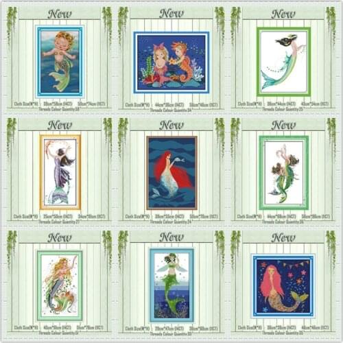 Little mermaid cartoon diy painting counted printed on canvas DMC 14CT 11CT Chinese Cross Stitch Needlework Sets Embroidery kits