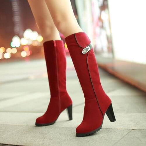 Red boots childrens new half bucket single boot thick heel womens high heel middle sleeve boots in autumn and winter 2020