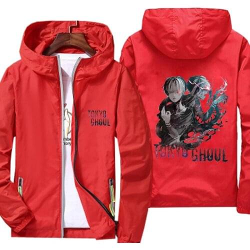 Jacket women Spring Autumn reflective zipper Windbreaker waterproof Jackets Tokyo Ghoul men street casual Hooded thin Coats