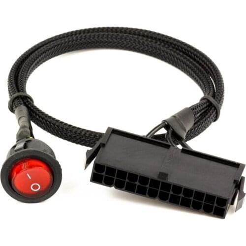 HOT-24-Pin Female ATX PSU PC Power Supply Starter Tester Start Up Jumper Ridge Cable with ON/OFF Switch,50cm