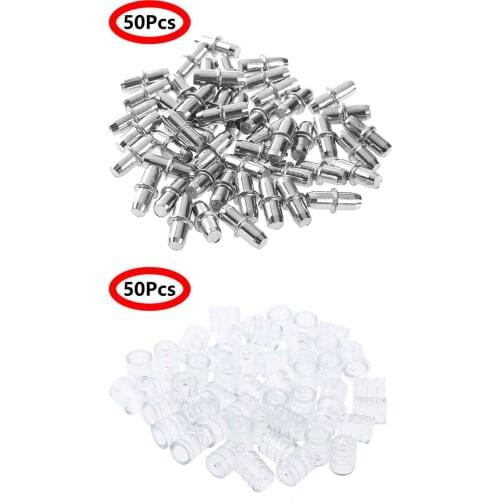 50Pcs Metal Pins and Rubber Sleeves Home Shelf Support Studs Pegs Anti Rust Cabinet Closet Fixed Hardware Furniture Fastener Kit