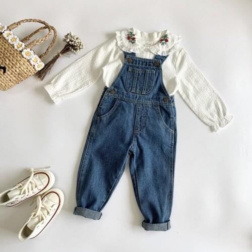 2020 Fashion Autumn Kids Dungarees Baby Boys Girls Denim Pants Children Solid Jeans Korean Style Kids Overall