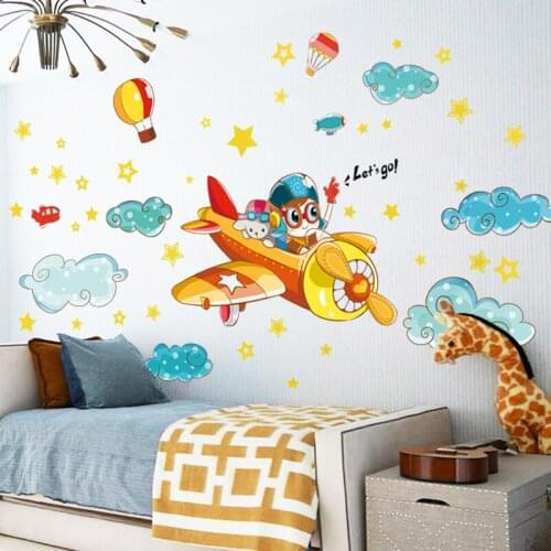 Cartoon Pilot Wall Stickers Nursery Poster Mural Kids Room Boy Bedroom Decor DIY Children Room Decorarion Decals for Furniture