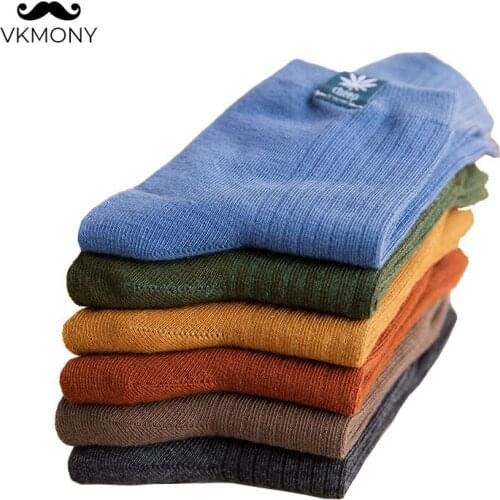 Men cotton socks fashion man solid color stripped socks 5pairs/lot man Japanese style Socks VKMONY