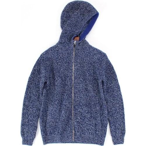 100% goat cashmere clip yarns knit men zipper cardigan hooded sweater coat S-2XL