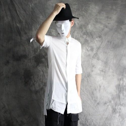 2016 New Mens clothing Male vintage linen shirt personality thin sunscreen shirt short-sleeve shirt slim Singer costumes