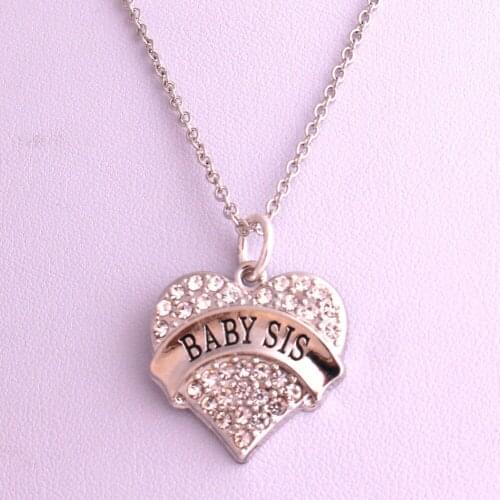 Necklace Women Heart Pendant With Beautiful Crystal BABY SIS Written Charm Link Chain Zinc Alloy Provide Dropshipping