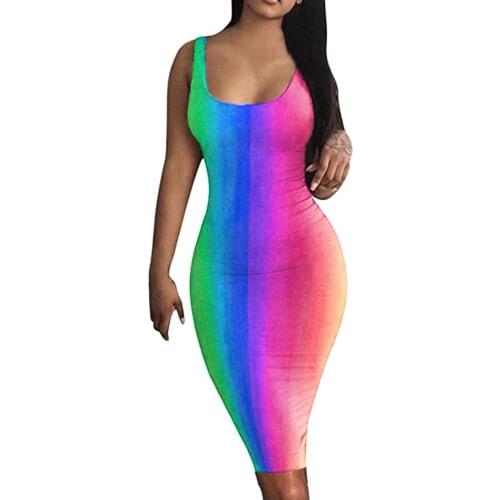 40# Wrap Hip Sheath Dress Women Tie Dye Tank Dress Sleeveless Club Party Mini Dress Sexy Low Cut Dress Women Summer Dress 2021