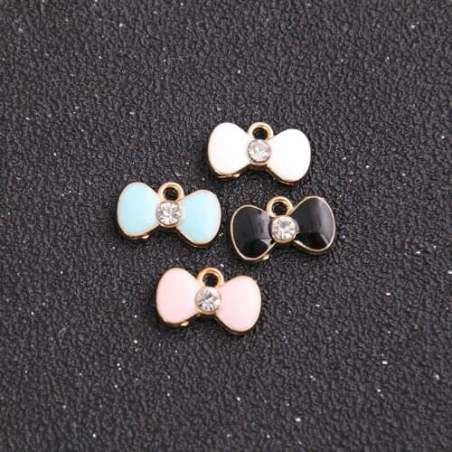 6pcs 9*15mm Four Color Alloy Metal Drop Oil Bow Charms Pendant For DIY Bracelet Necklace Jewelry Making