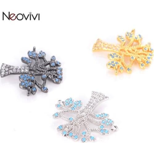 Neovivi Life Tree Charms for Jewelry Making Pave Zircon Hollow Spacer Beads for Beadwork DIY Bracelars Necklaces Accessories