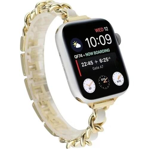 Stainless Steel Leather Slim Watch Strap for Apple Watch 40mm 44mm 38mm 42mm Watchband Bracelet Band for Iwatch Series 6 5 4 3