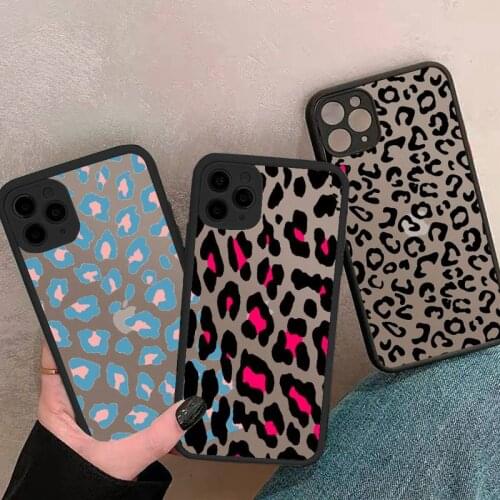 Leopard print sexy pink luxury Phone Case matte transparent black For iPhone 7 8 x xs xr 11 12 pro plus mini max Clear Funda